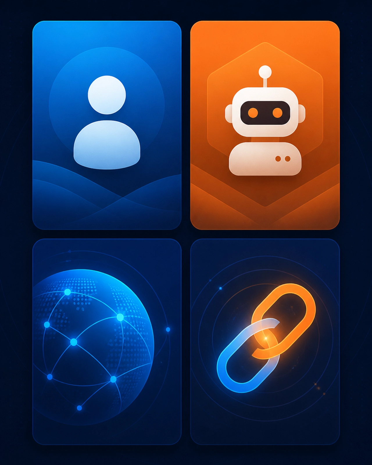 A minimalist 2x2 grid representing different types of digital traffic and interaction tiers.