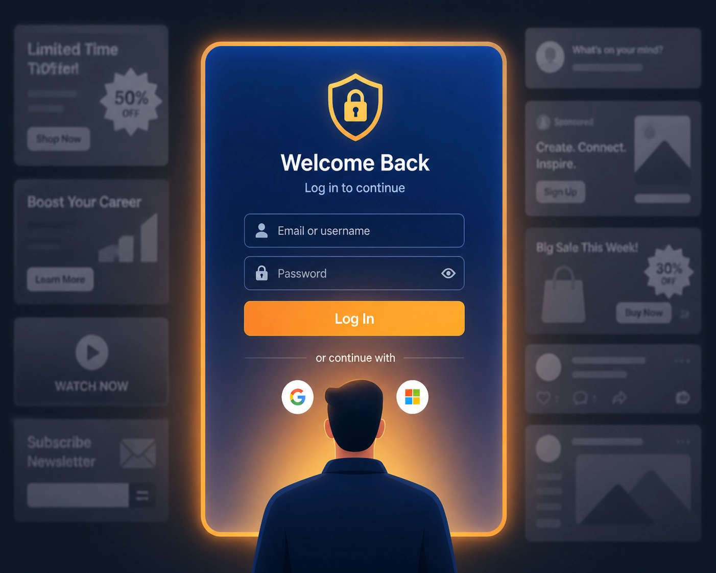 Visual representation of direct user intent within a professional login ads advertising network.