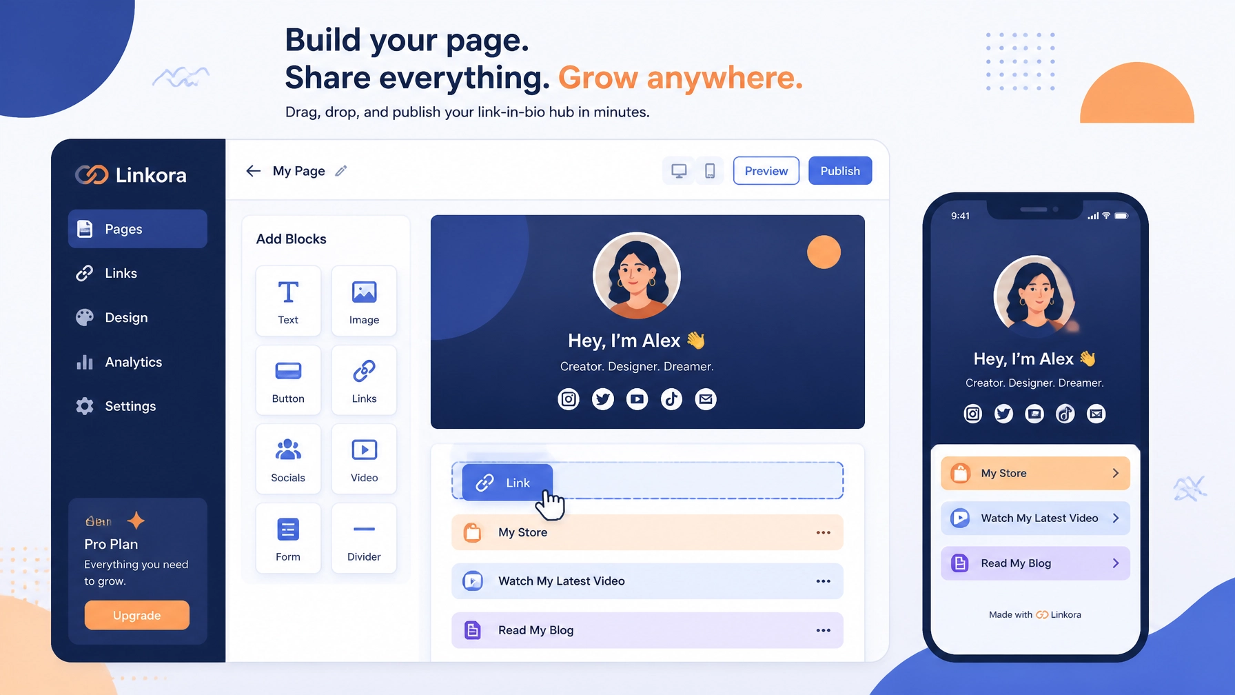 Drag-and-drop Webpage Builder and Link Hub