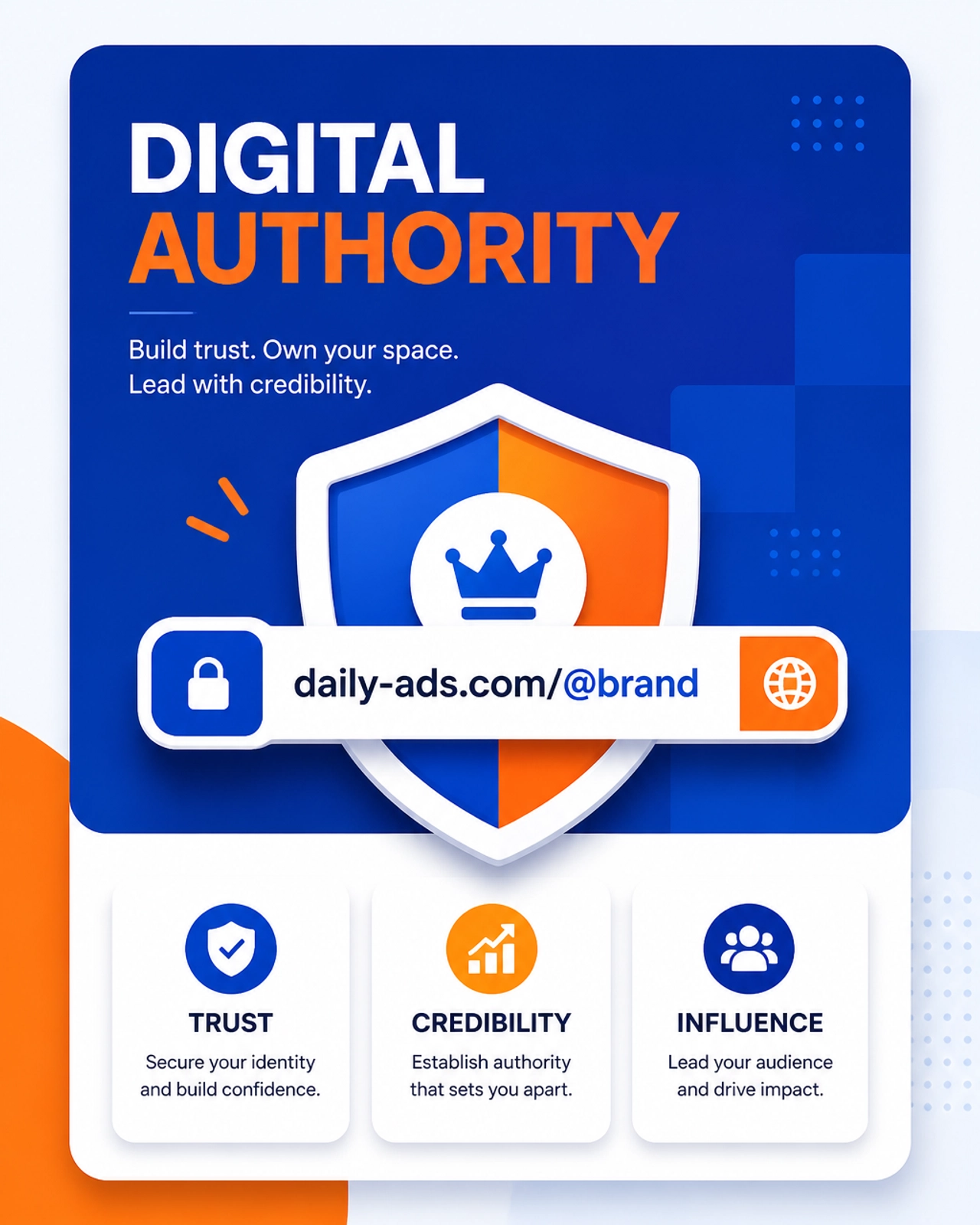 A stylized shield icon and URL bar representing digital authority and branded link security.