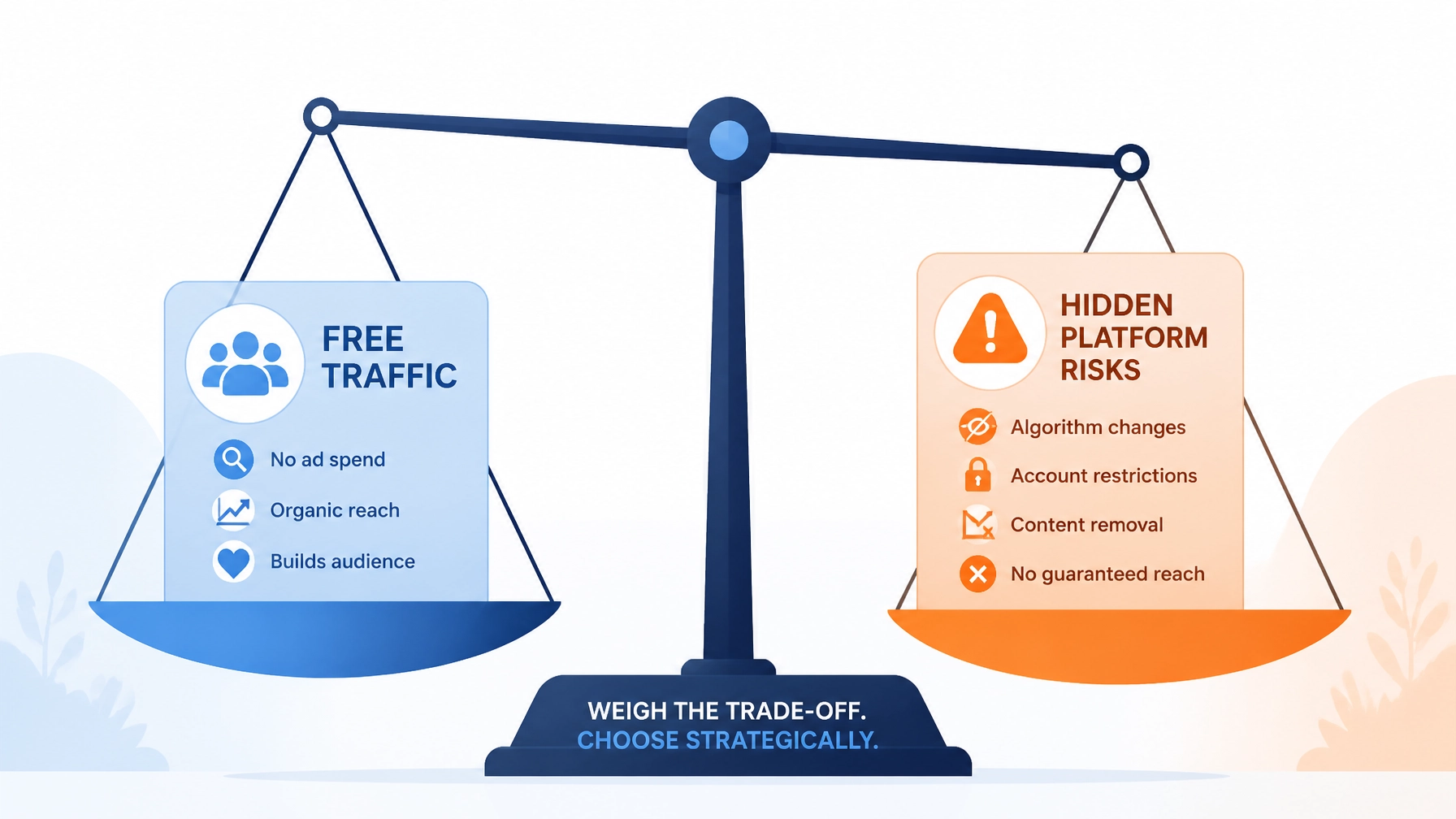 Balance scale weighing free traffic against hidden platform risks