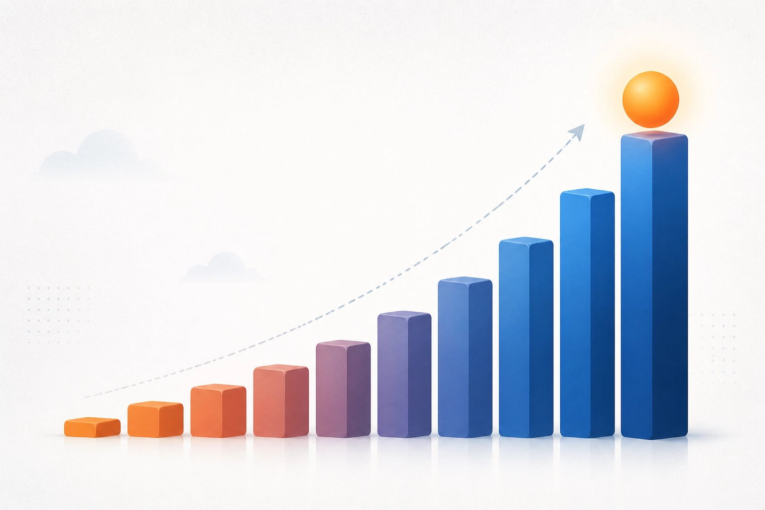A sequence of rising geometric pillars symbolizing long-term business growth and conversion goals through automation.