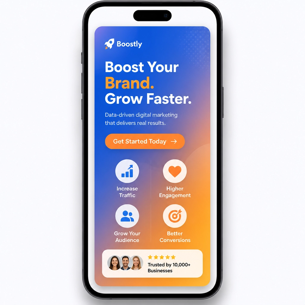 Minimalist illustration of a mobile smartphone screen with optimized banner