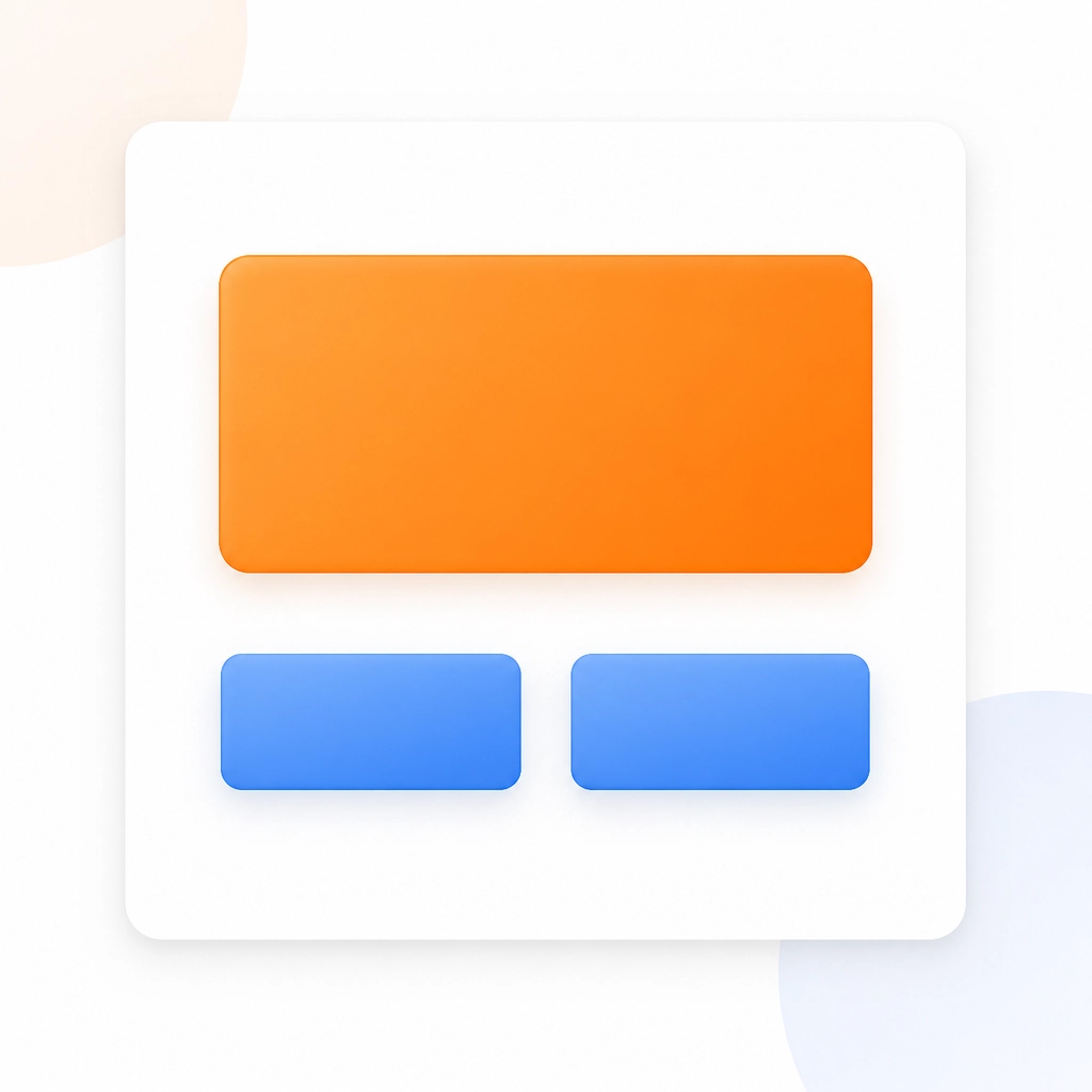 Visual hierarchy illustration showing one prominent orange button at the top and two subtle blue buttons below.