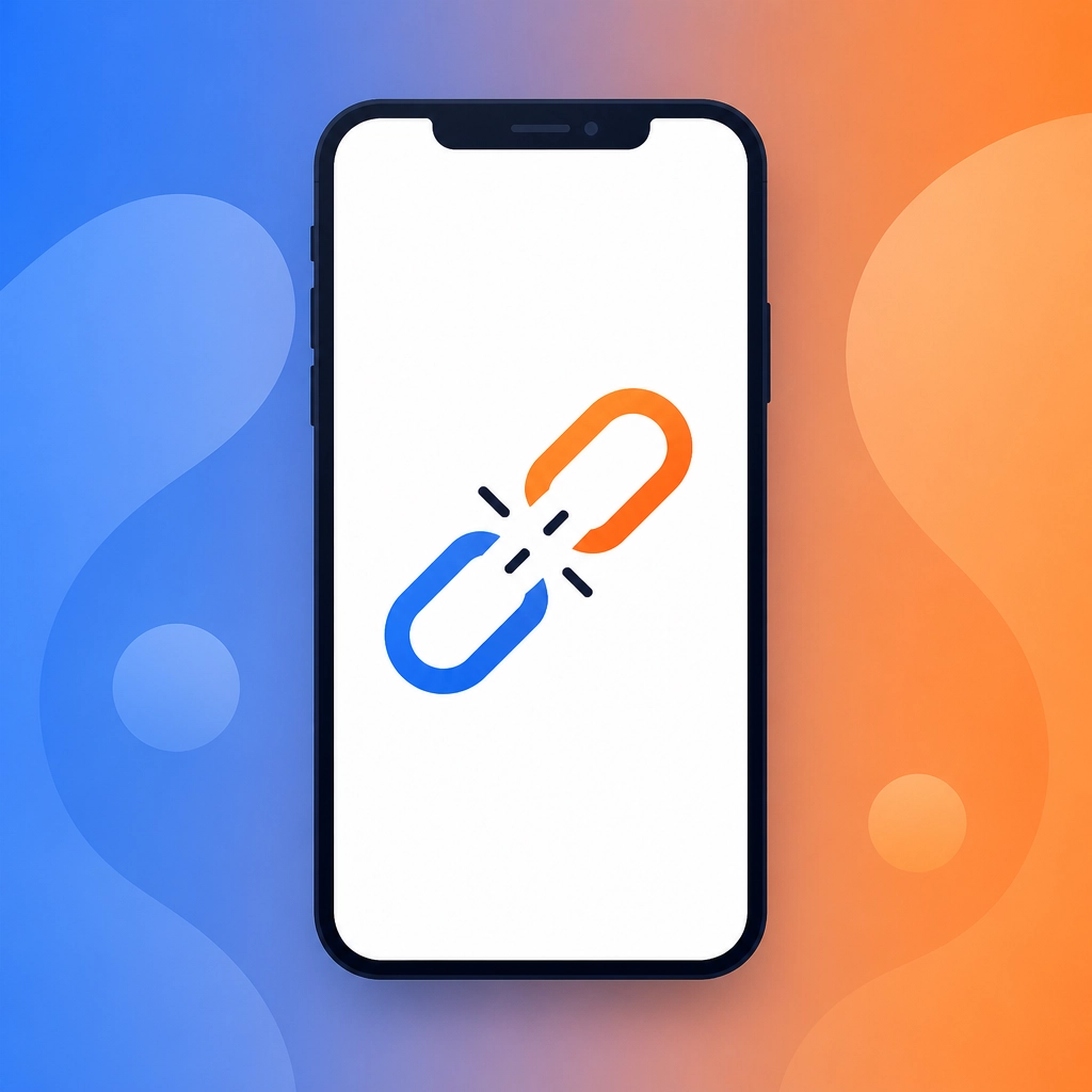 Minimalist digital illustration showing a mobile phone screen with a broken link icon