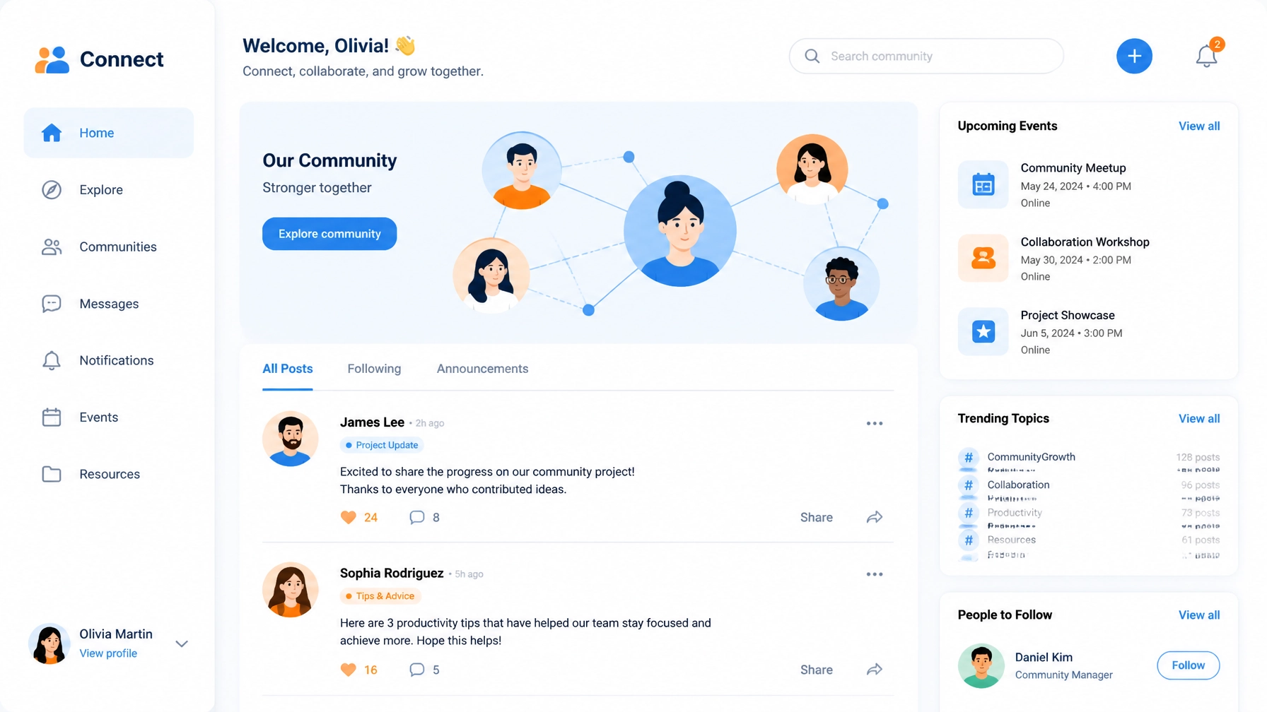 Flat vector illustration of a digital community and networking feed
