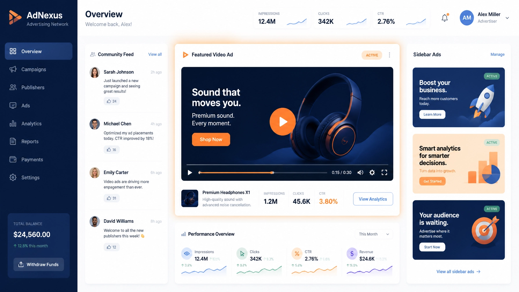 Digital illustration of a video being spotlighted in an ad network sidebar and gallery