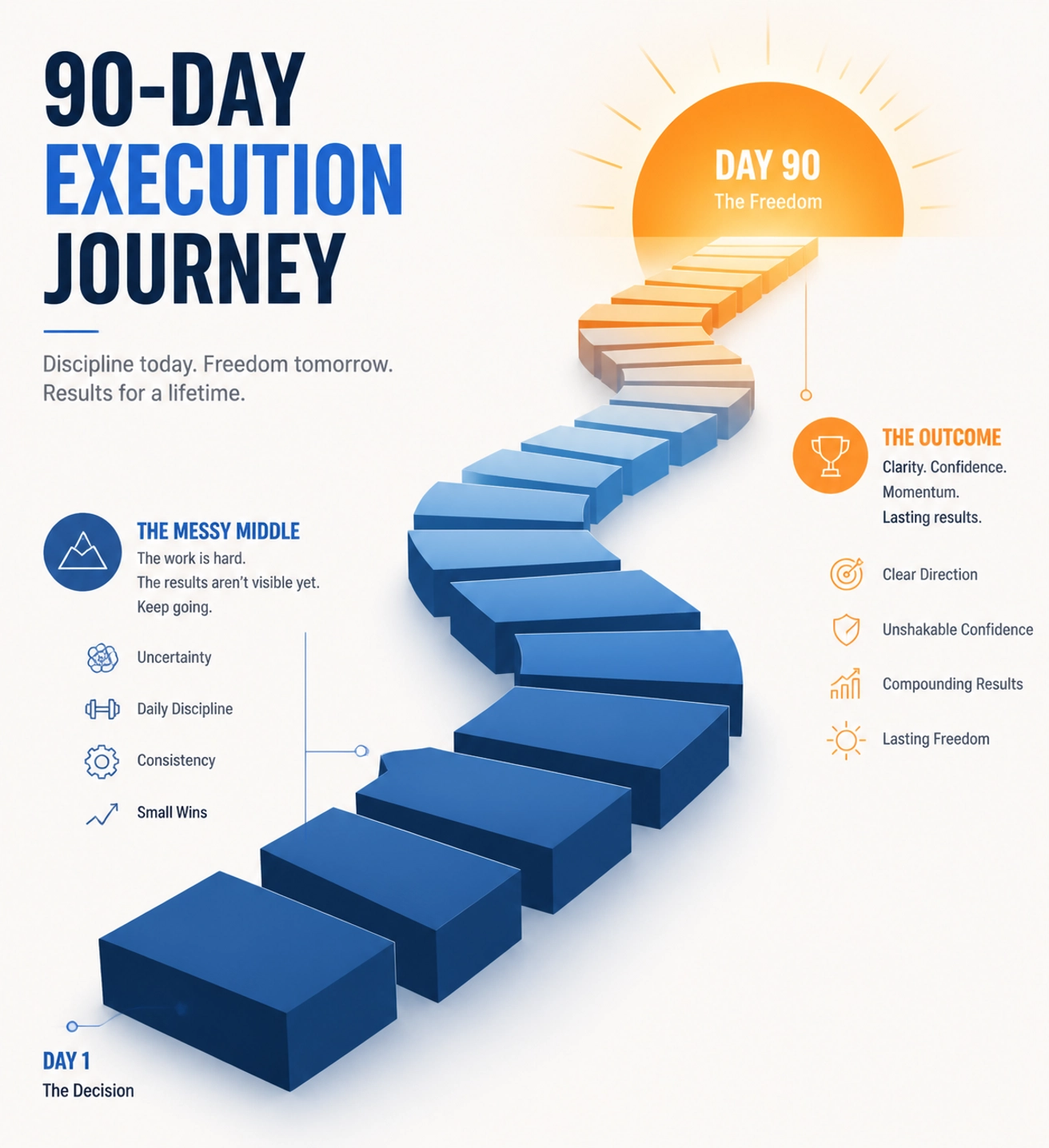 Path representing a 90-day execution plan for scaling free traffic and digital marketing results.