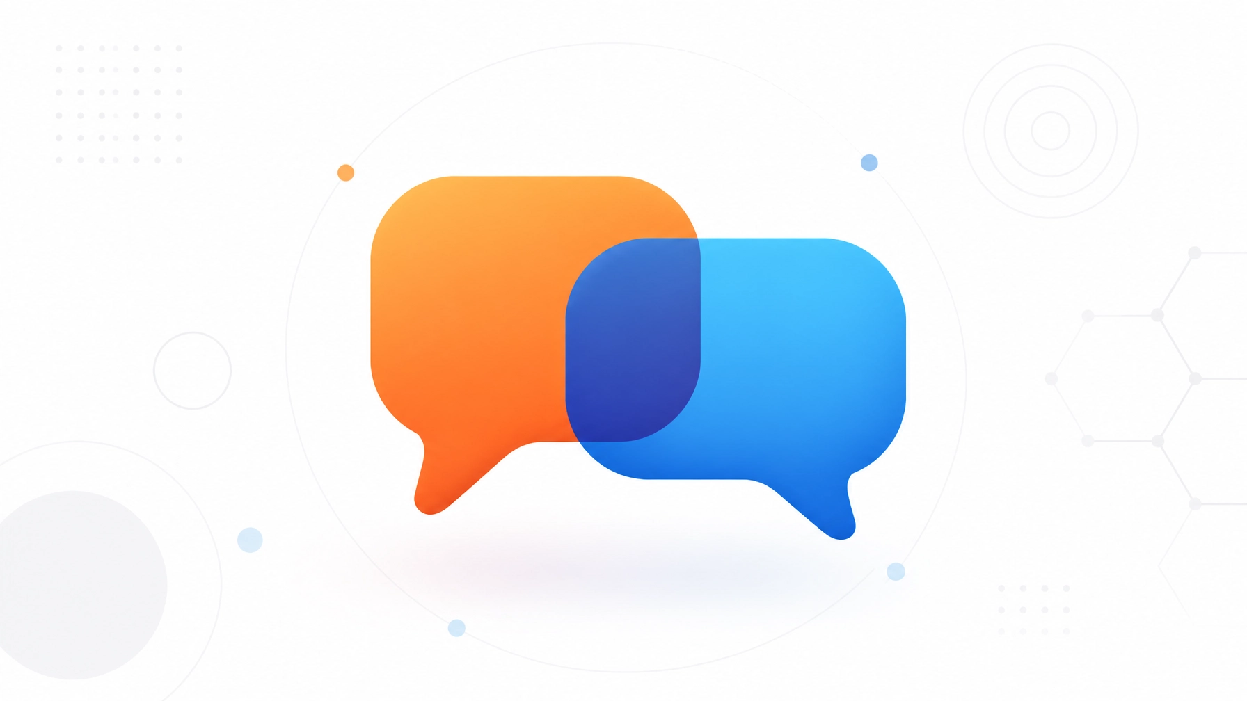 Modern minimalist illustration of community speech bubbles overlapping, representing real-time collaboration and networking