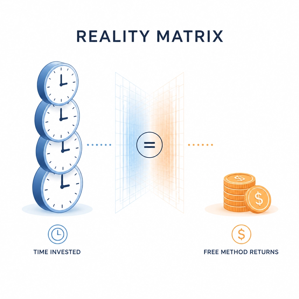 Minimalist diagram showing Time Invested vs. Free Method Returns.