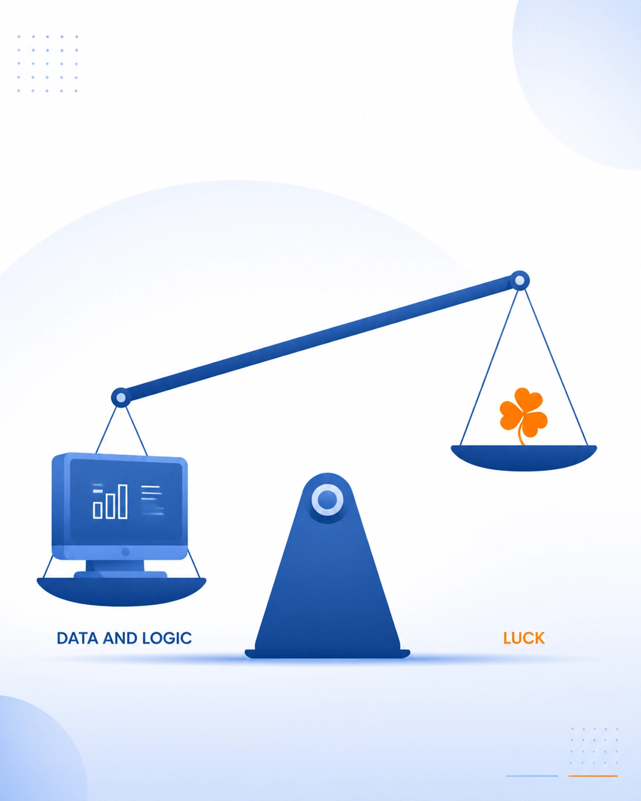 Minimalist illustration of a balance scale weighing data over luck