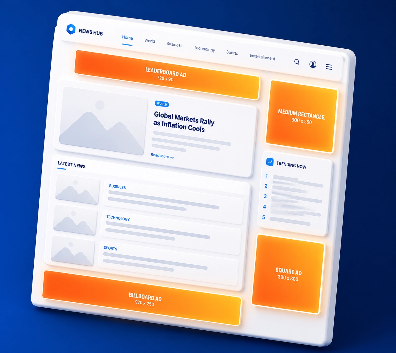 Professional website interface highlighting strategic banner ads for an affiliate income platform.