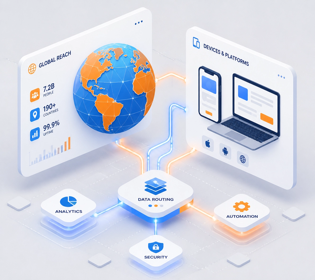 Illustration showing geographical and device targeting for affiliate marketing traffic optimization.