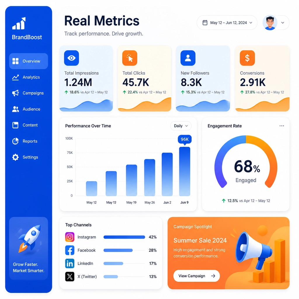 Marketing dashboard with real metrics
