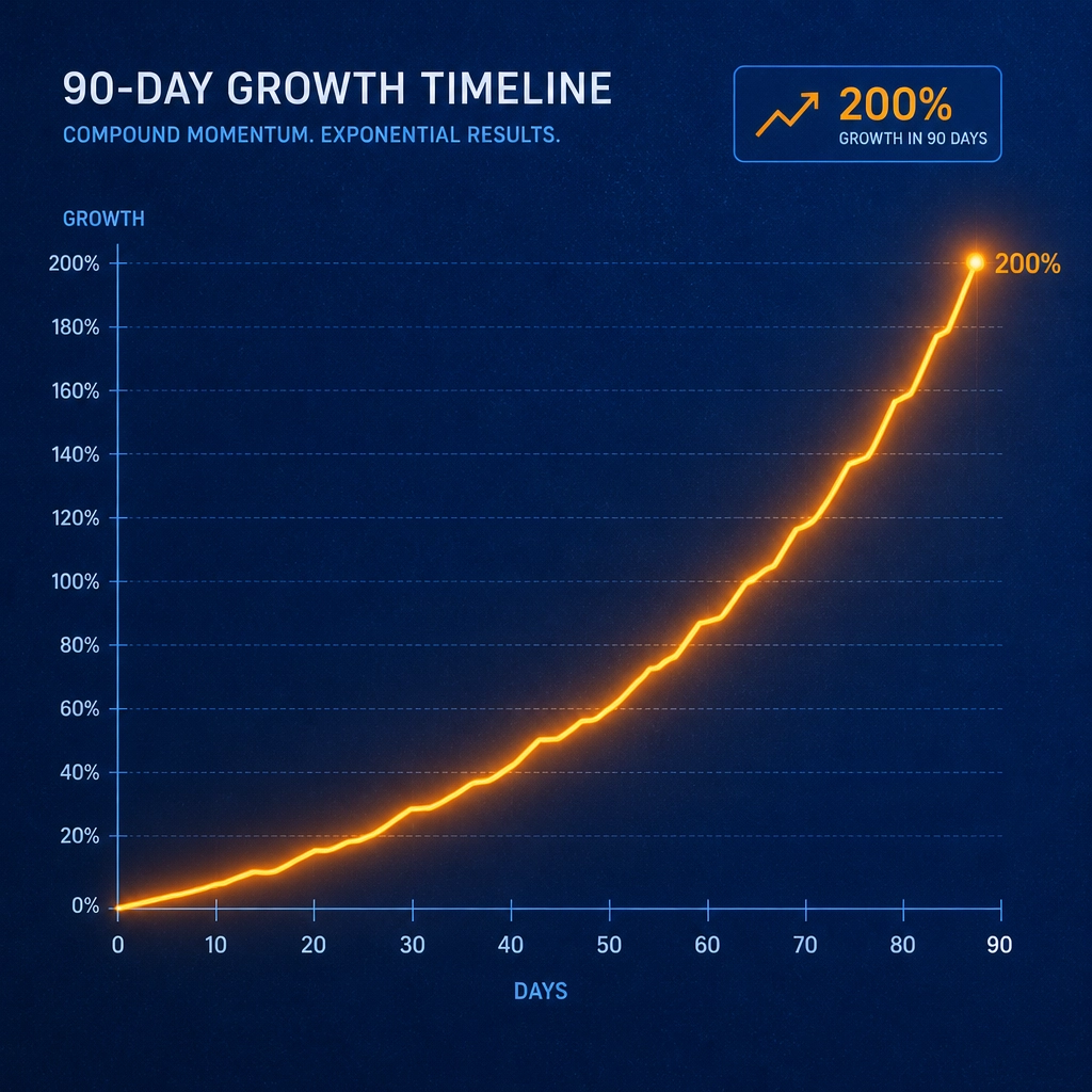 A 90-day growth chart showing steep upward momentum